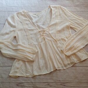 Self E Cream Tie Front Flowy Blouse